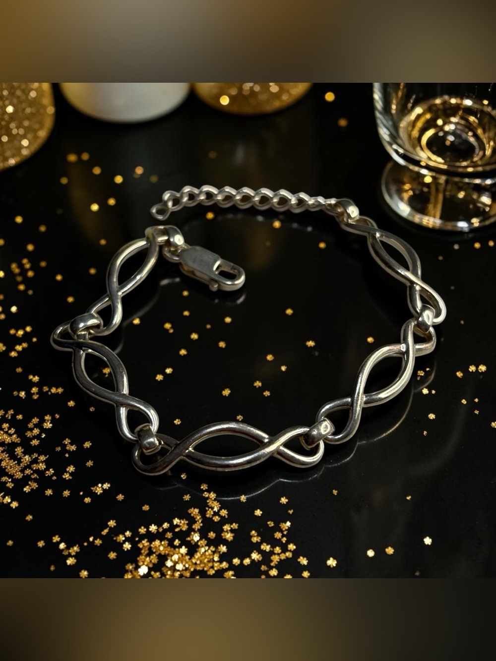 Sterling Silver 925 Thailand Infinity Chain Link Bracelet Lobster Clasp 7”- 8”